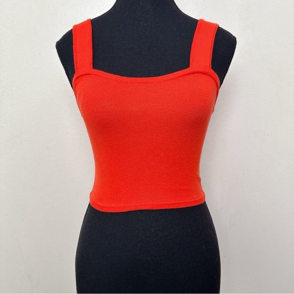 Aritzia Womens XXS Babaton Sculpt Knit Square Neck Top Orange Color